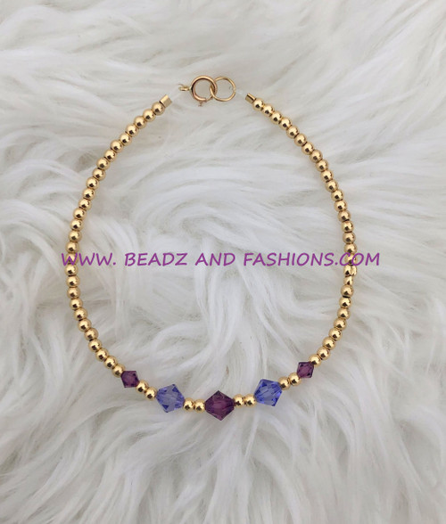 14k gold purple mix crystal bracelet #1