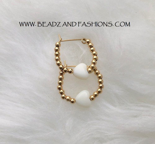 14k gold BEIGE heart xs earrings kids