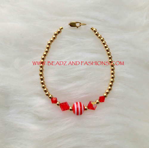 14k gold JULY red stripe bracelet #2A