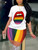 2pc lips rainbow  short outfit