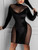 Black Velvet Mesh long sleeve dress