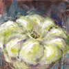 An impressionistic still life oil painting on canvas of a single Squash up close by Julia Swartz
