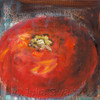 An impressionistic still life oil painting on canvas of one Tomato up close by Julia Swartz