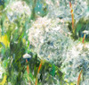 An original impressionist oil painting on canvas of Dandelions by Julia Swartz zoomed in.