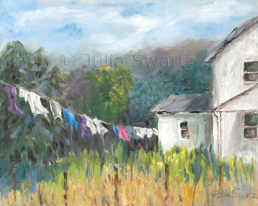 Wash Day Landscape Oil Painting