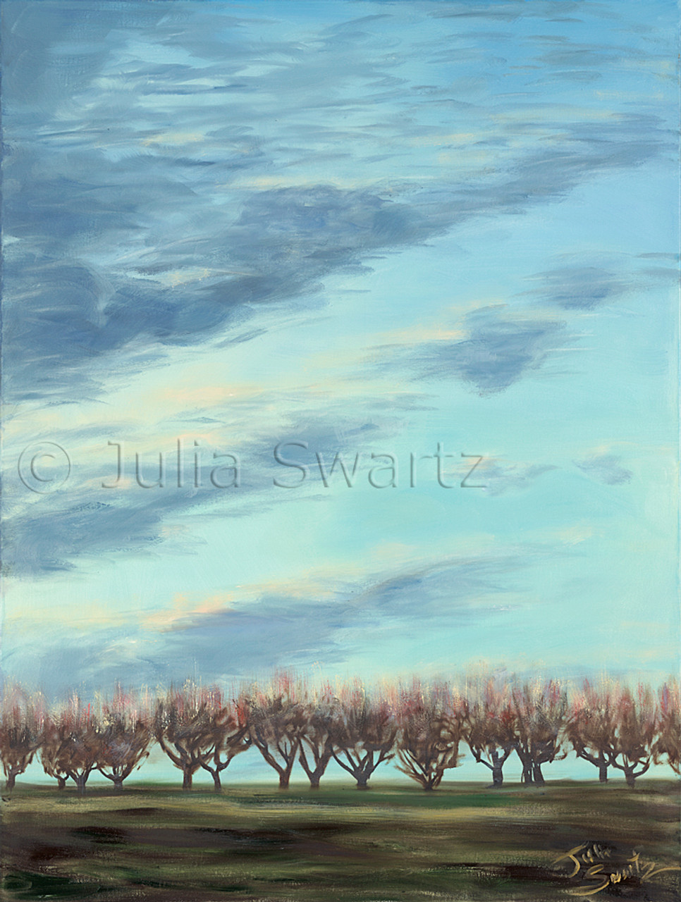 Evening Orchard Landscape Oil Painting