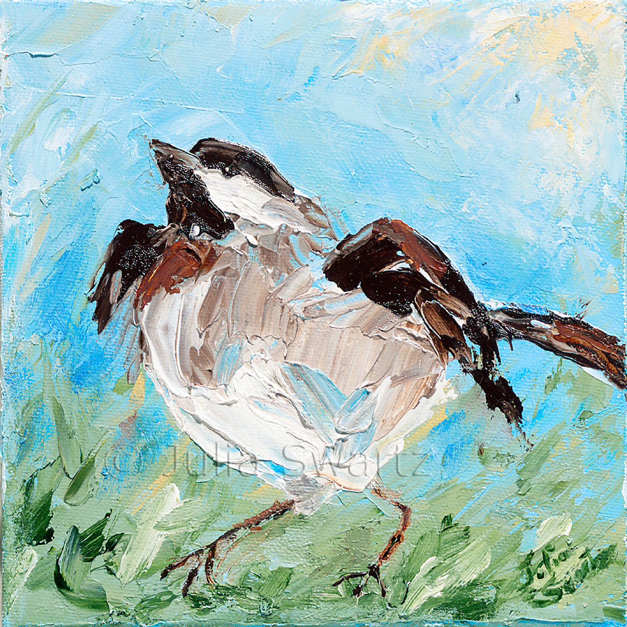 Happy Bird Chickadee Oil Painting