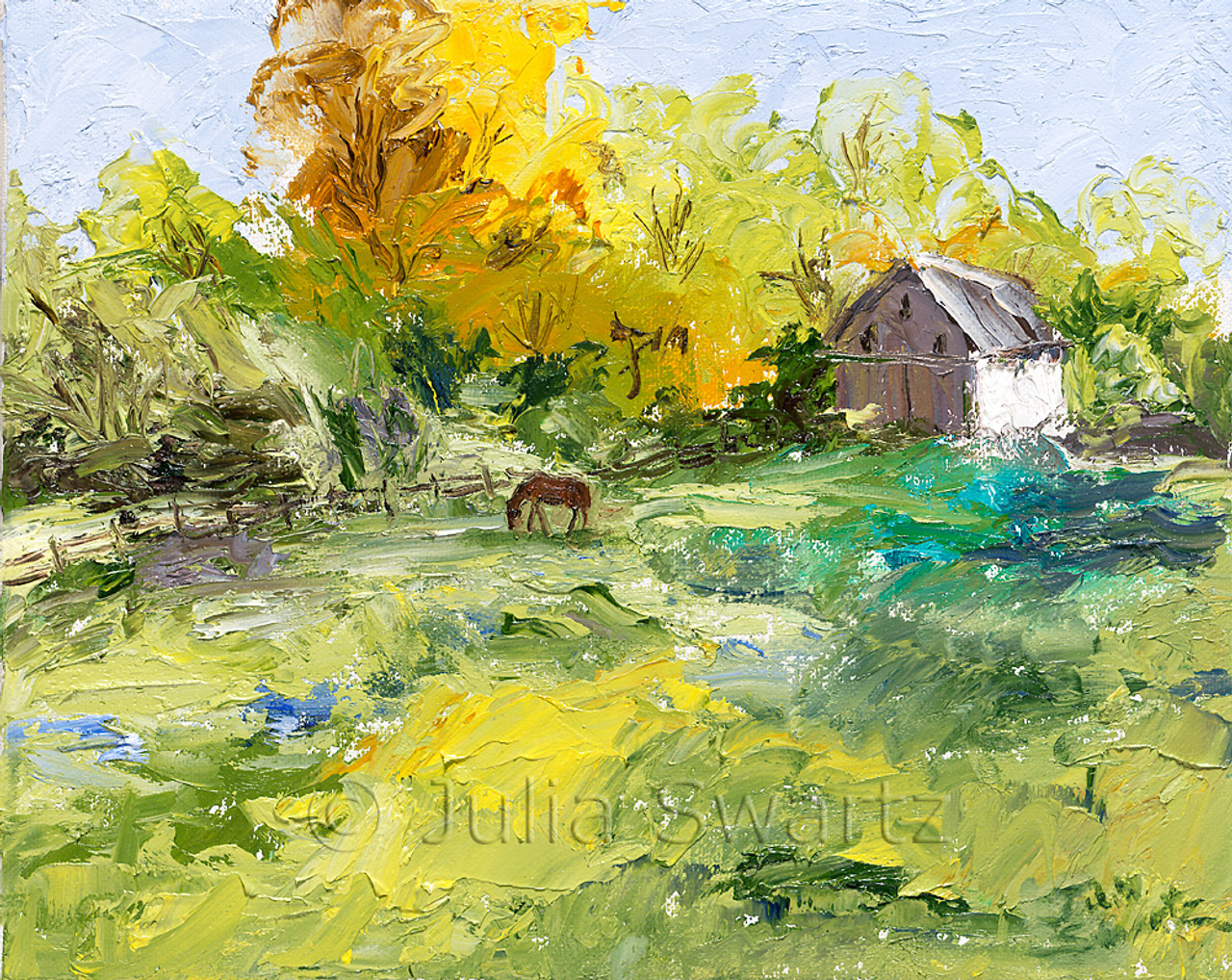 Horse Meadow II Landscape Oil Painting
