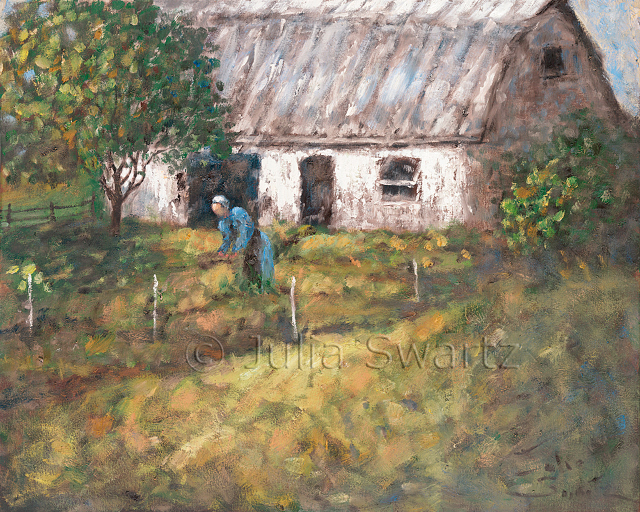 Amish Gardener Landscape Oil Painting