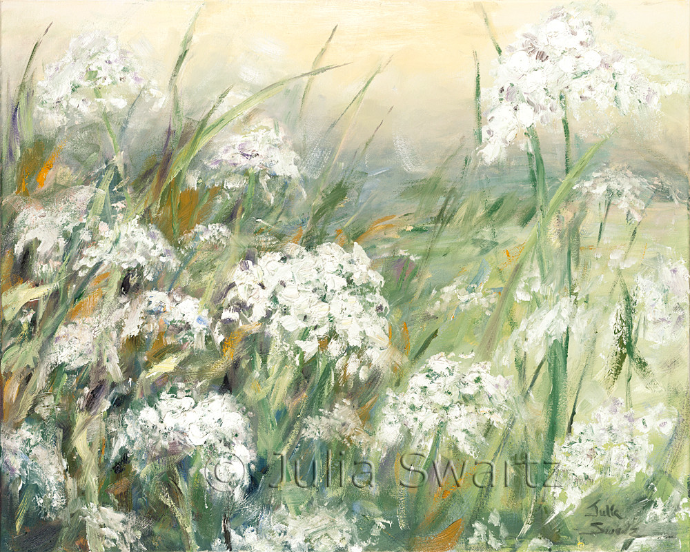 絵画 Oil painting of beautiful flowers. Queen_Annes_Lace_II_Flower_Oil