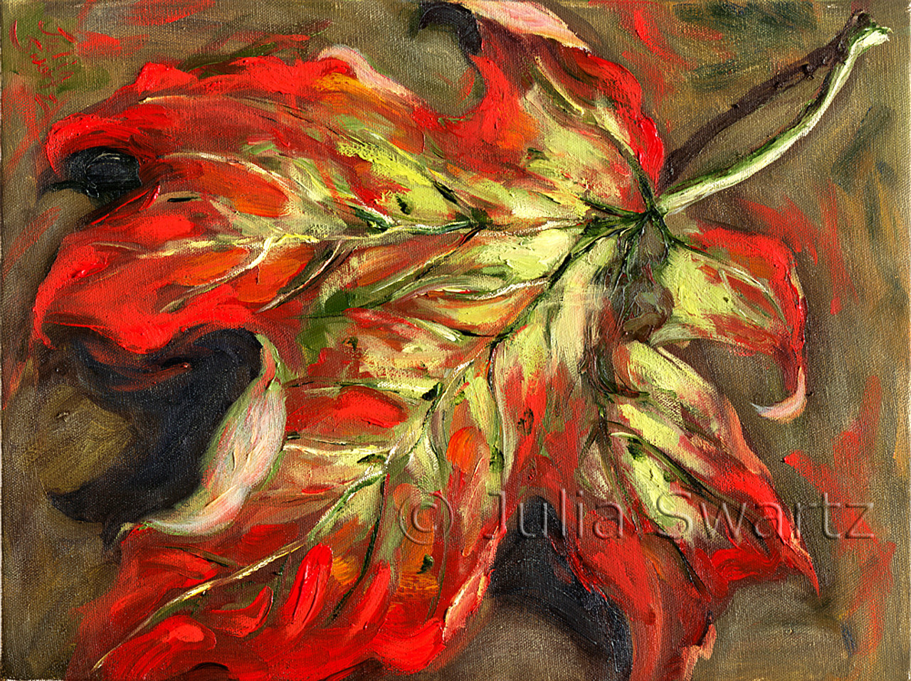 Red Maple Leaf Still Life Oil Painting