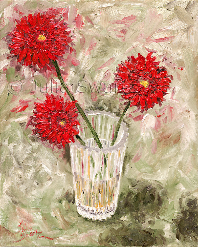 Three Red Gerberas Flower Oil Painting