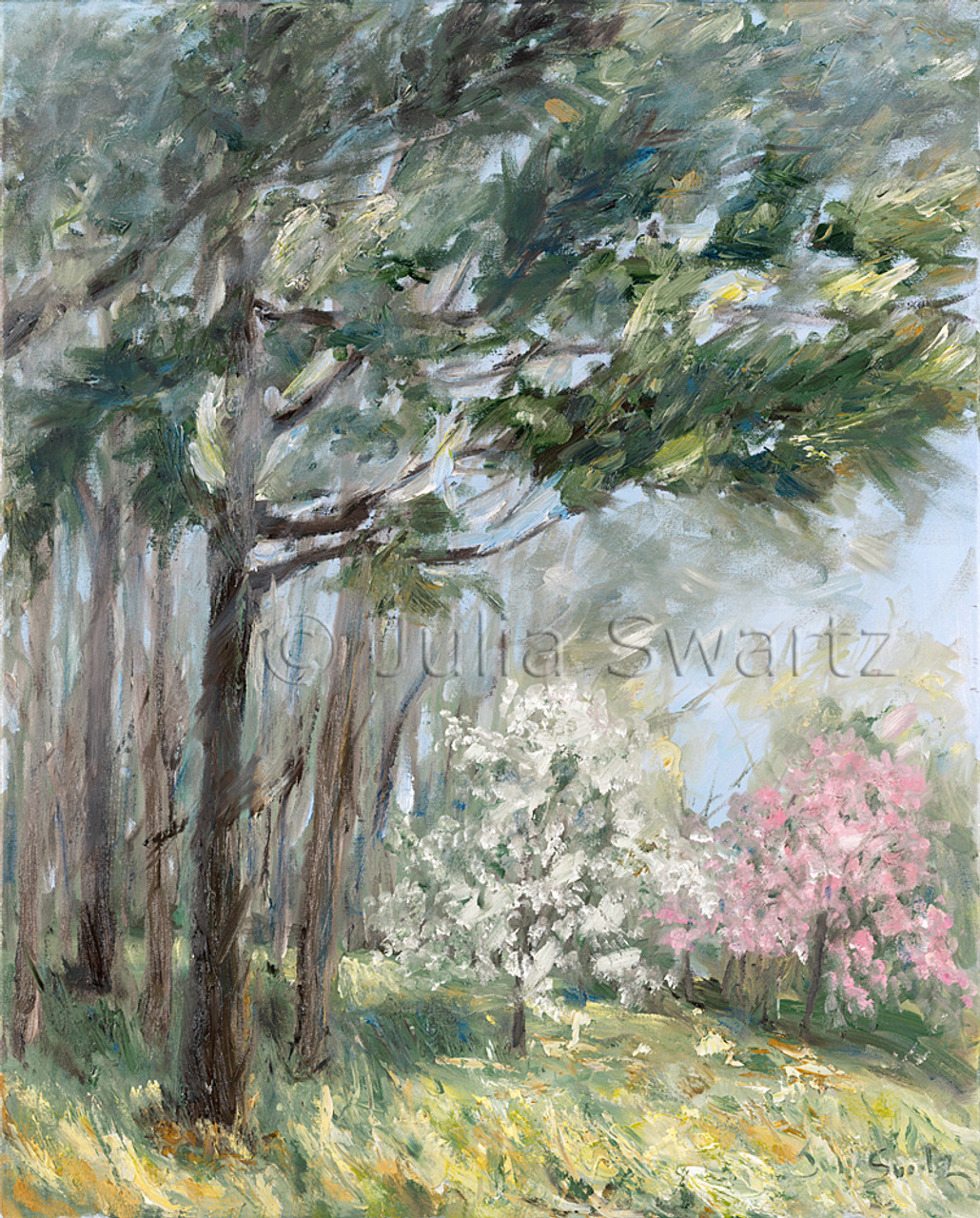 Two Dogwoods Landscape Oil Painting