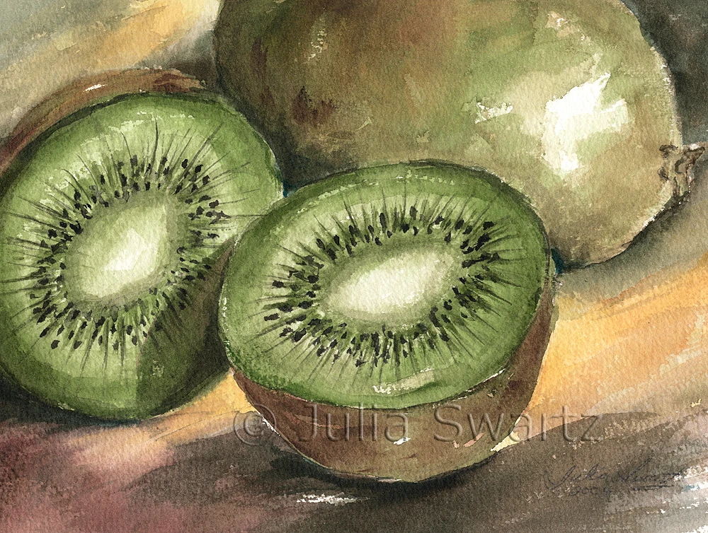 絵になる〜♪スタンド　キウイのツル Two Kiwi Watercolor Painting