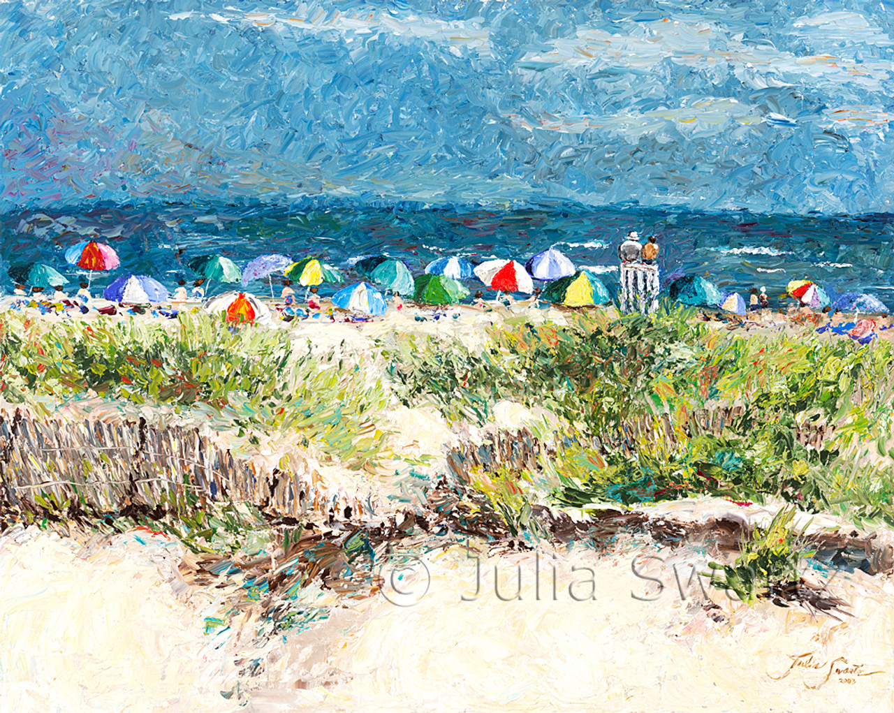 Umbrellas Beach Oil Painting