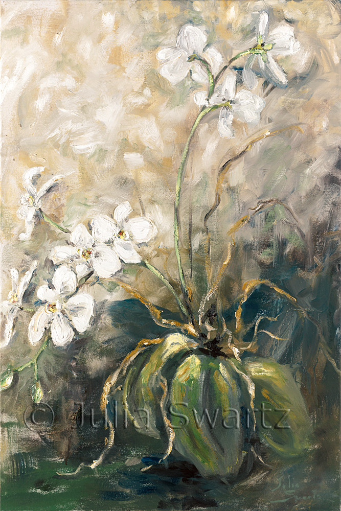 絵画 White world-oli paint White Orchid Oil Painting