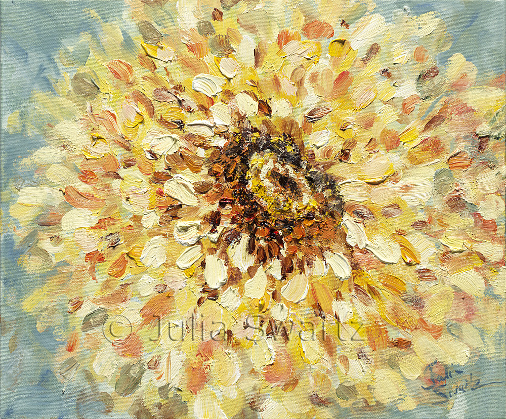 Yellow Zinnia Flower Oil Painting