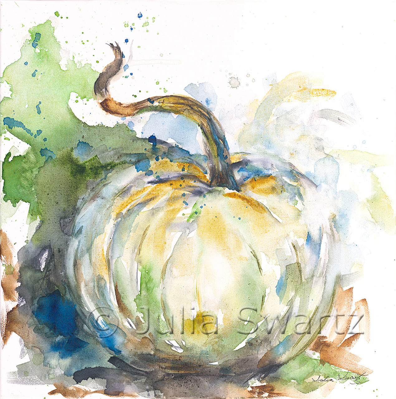 Silver Moon Harvest Pumpkin Watercolor Painting Julia Swartz