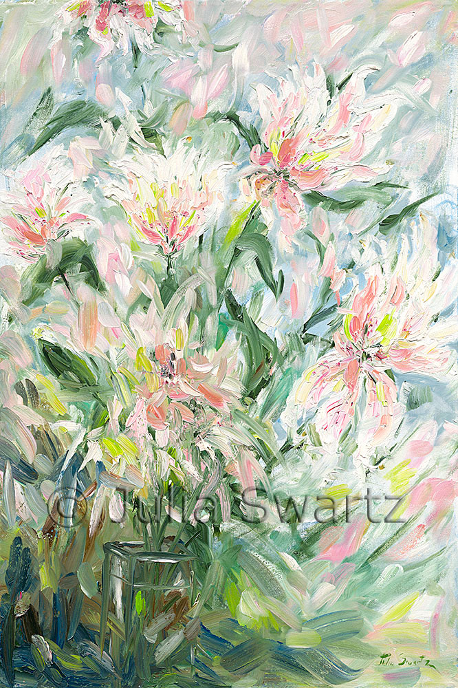 Double Peach Tulips oil painting - Julia Swartz Art Gallery