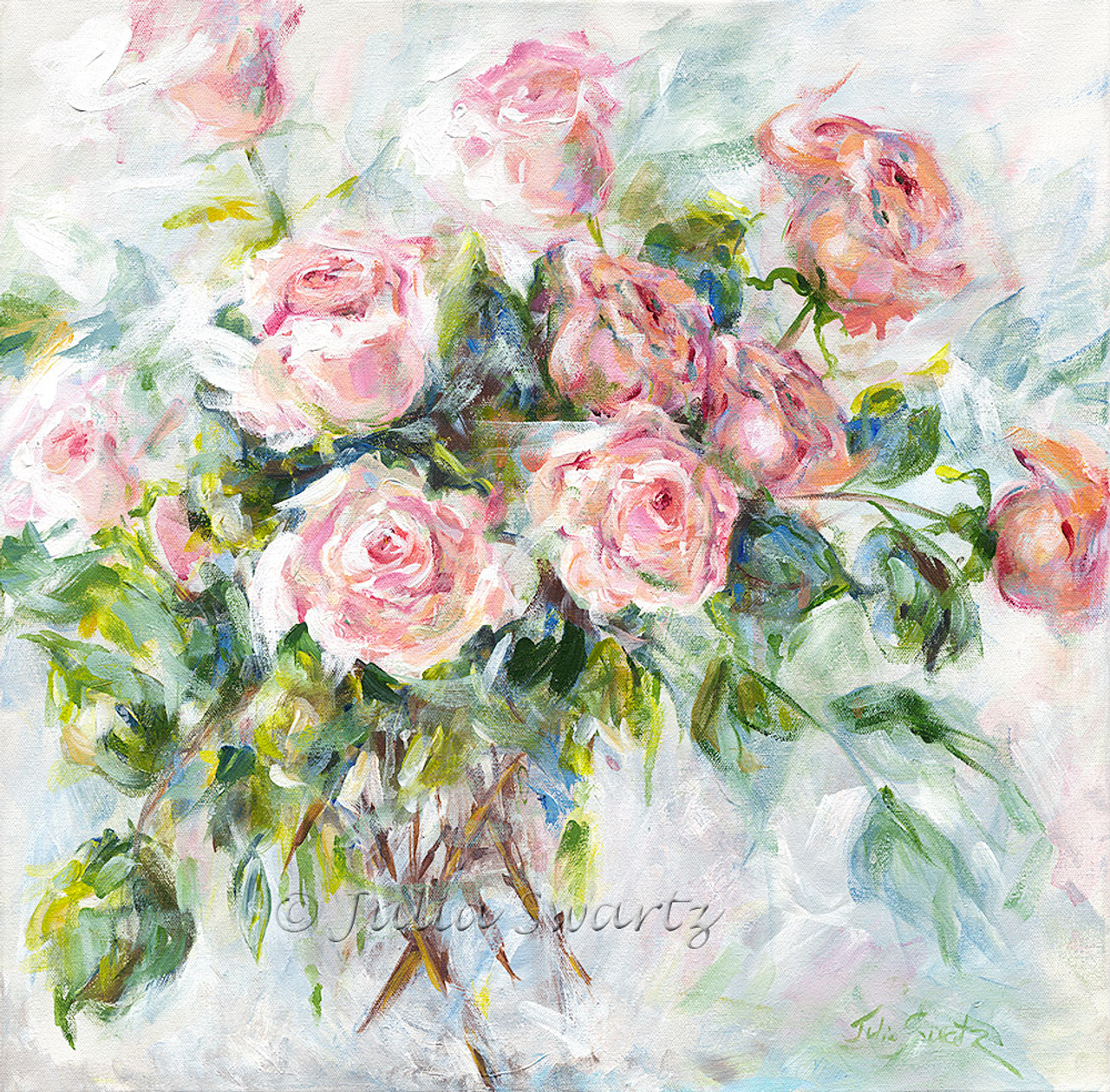 Peach Face Roses - Acrylic painting - Julia Swartz Art Gallery