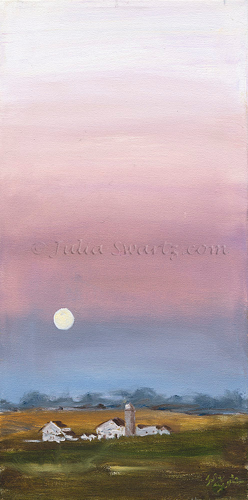Moonrise Over the Farm – Original Oil Painting by Julia Swartz