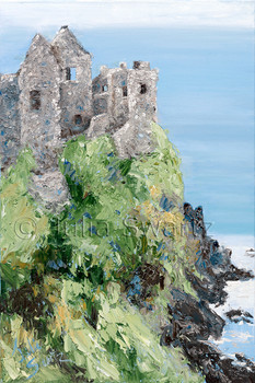 A landscape oil painting of Dunluce Castle in Ireland by Julia Swartz,