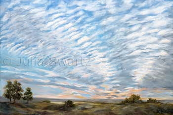 An oil  painting of ripples of clouds at sunset by Julia Swartz