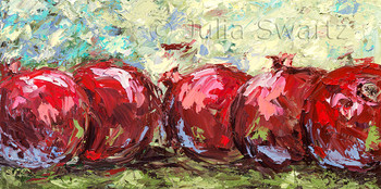 A still life fruit oil painting of Pomegranates by Julia Swartz, Lancaster PA.