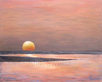 A beautiful sunset at a beach in Marco Island FL painted with oil on canvas by Julia Swartz.