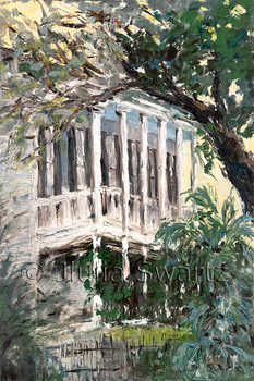 An impressionistic oil painting of a beautiful porch in New Orleans by Julia Swartz, Lancaster PA