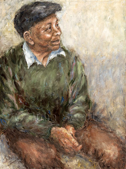 A portrait oil painting of an elderly dark skinned gentleman by Julia Swartz