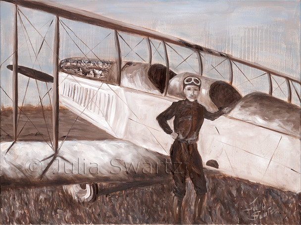 Oil painting of an old biplane by Julia Swartz, Lancaster PA.