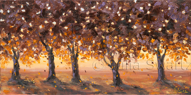 Original oil painting of Fall landscape and trees at sunset by Julia Swartz, gallery, Lancaster PA.