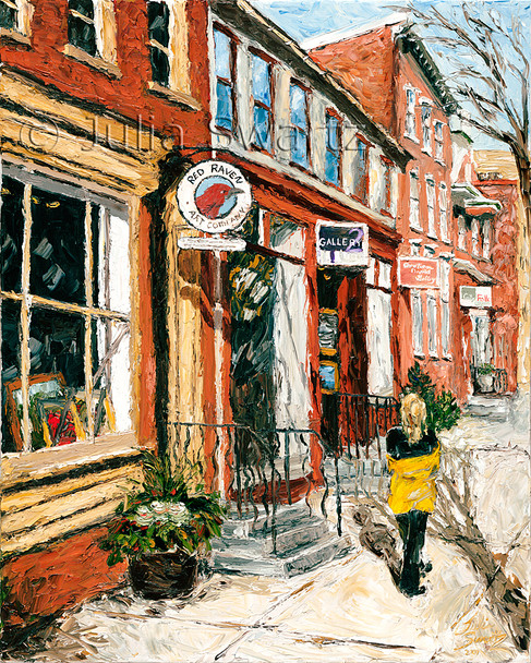 A painting of the art galleries on gallery row in Lancaster by Julia Swartz