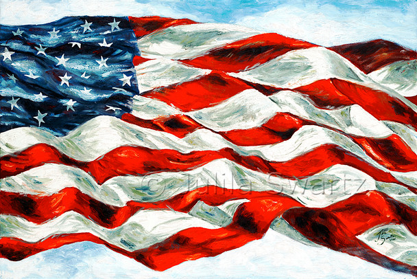 USA flag painted with oil on canvas by Julia Swartz.
