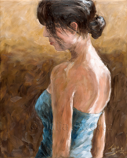 A portrait of a young lady in blue dress by Julia Swartz