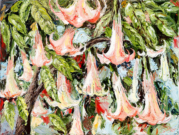 Oil painting of Angel Trumpet Flowers by Julia Swartz