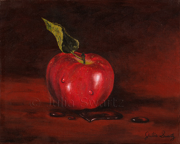 An Apple Oil painting on canvas by Julia Swartz.