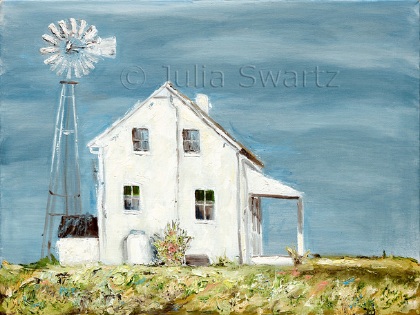 An Original Oil paintings of an Amish Farm House and windmill by Julia Swartz, Lancaster PA.