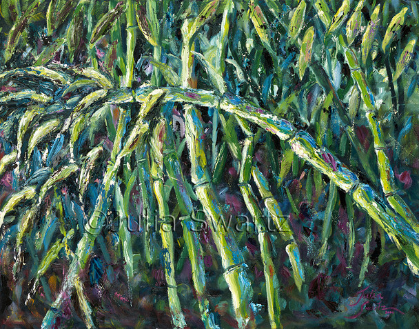 A oil painting of bamboo on canvas by artist Julia Swartz