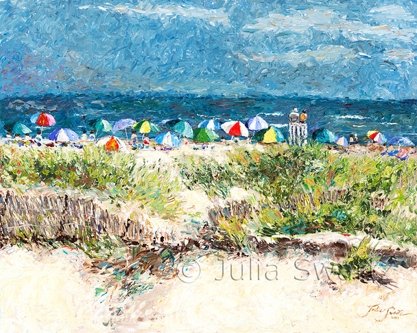 Umbrellas Beach Oil Painting