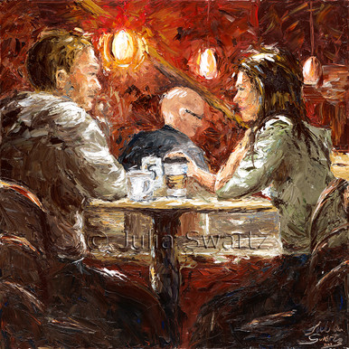 Latte Conversation Cafe Oil Painting