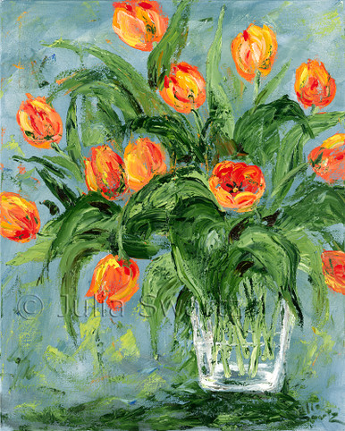 Orange Spring Tulips Flower Oil Painting