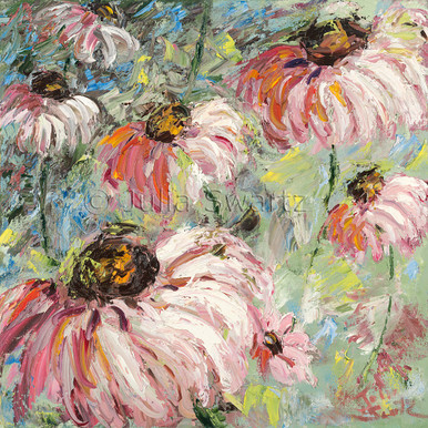 Pink Coneflower Flower Oil Painting