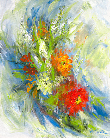 絵画 Oil painting of beautiful flowers. Zinnia_Splash_Oil_Painting__93