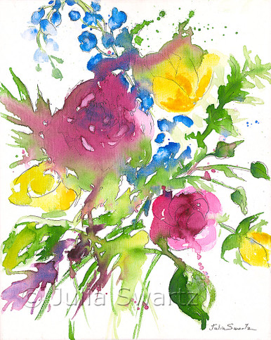 Summer Bouquet 3 - flower watercolor painting - Julia Swartz Art