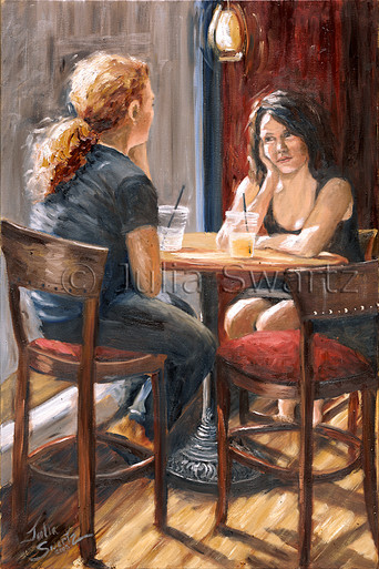 Catching Up Cafe Oil Painting
