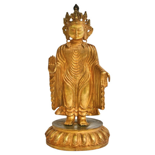 Gilt Bronze Tibetan Udanaya No Fear Buddha 13"