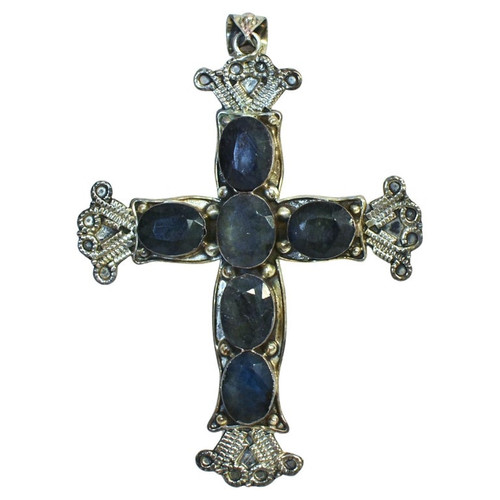 Large Sterling Silver Sapphire Cross 40 Cts