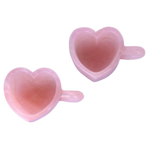 Pair Rose Quartz Pink Heart Shaped Cups